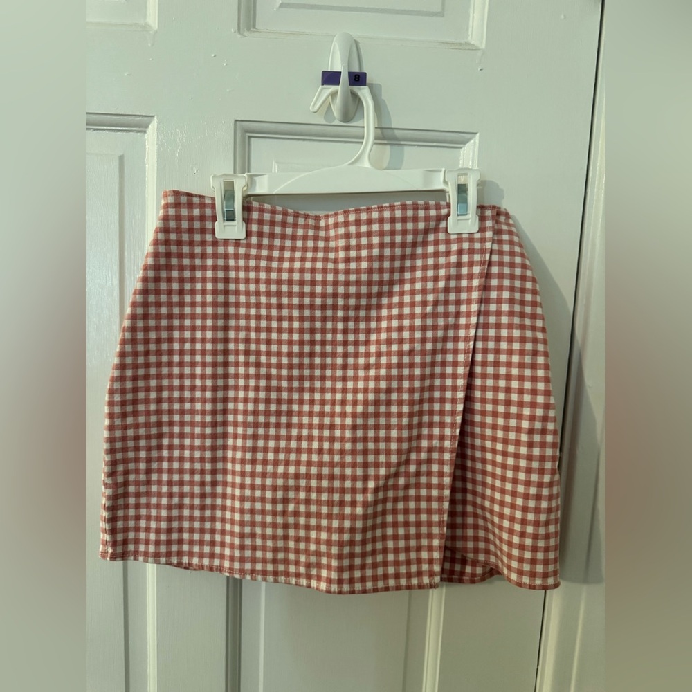 Hollister Pink and White Gingham Mini Skirt